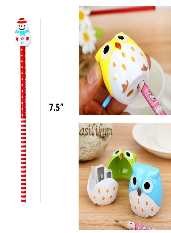 alfyng 36 Pack Christmas Pencils Erasers and a Pencil Sharpener Set, Xmas Assorted Designs Gift Pencil & Eraser for Christmas School Office Supplies Christmas Party Favor - Image 2